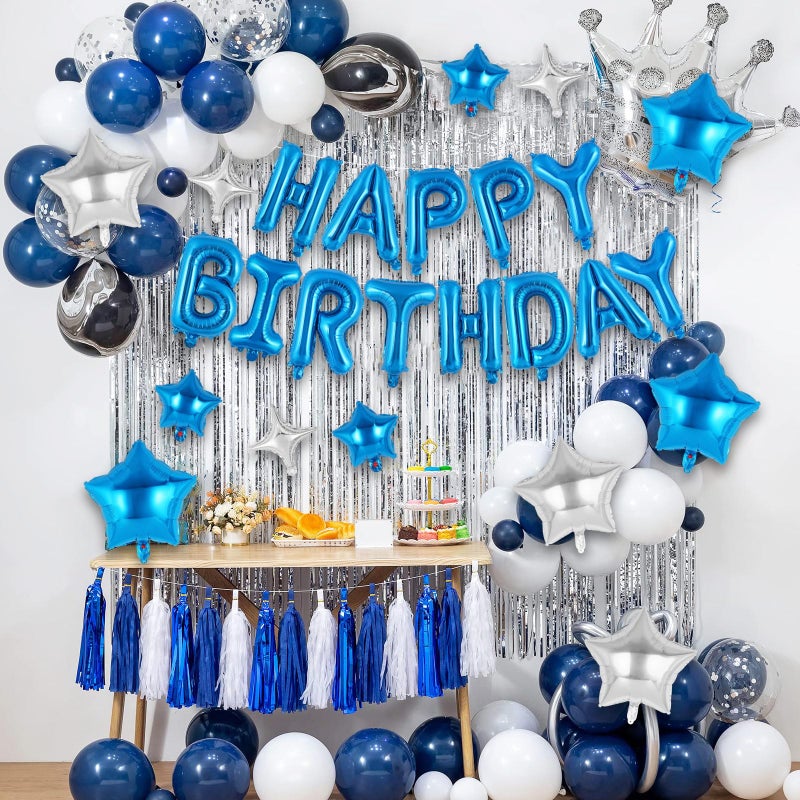 TOTAFAM Blue Happy Birthday Banner Balloons Letters Balloons 16 Inch with 12 Pcs Star Foil Balloon Birthday Party Decorations for Women Men Boys Girls - Image 5